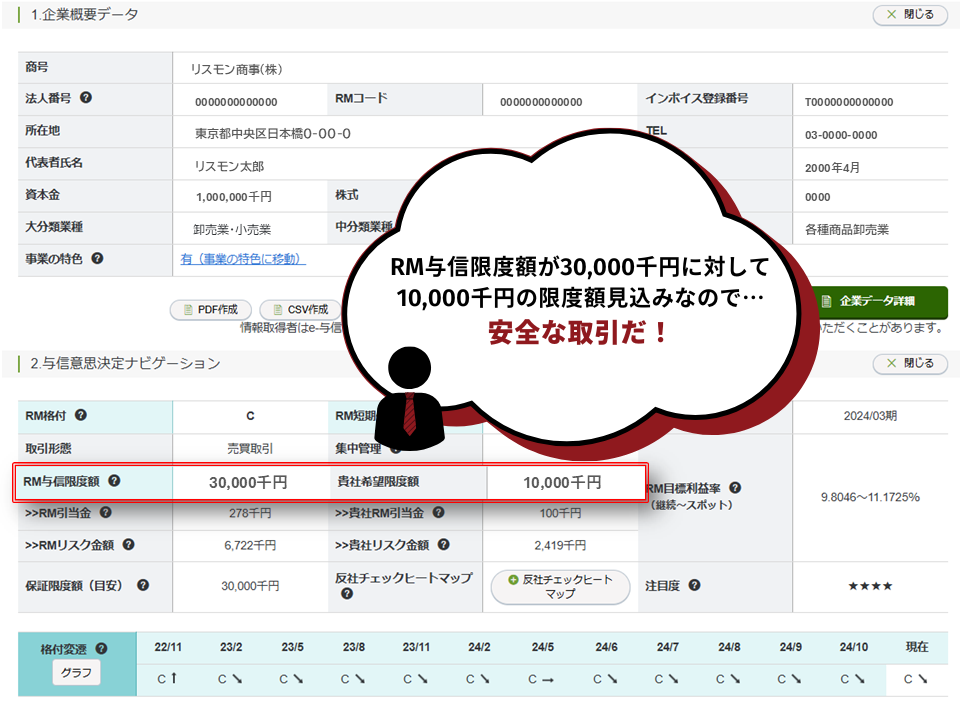 e-与信ナビでRM与信限度額を確認（参考）